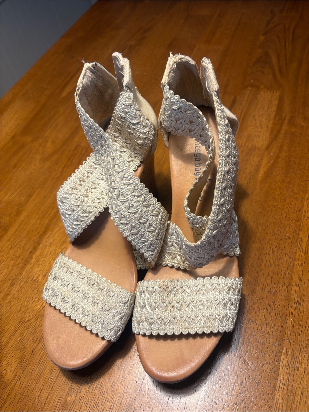 Women’s Cream Woven Ankle-Strap Sandals